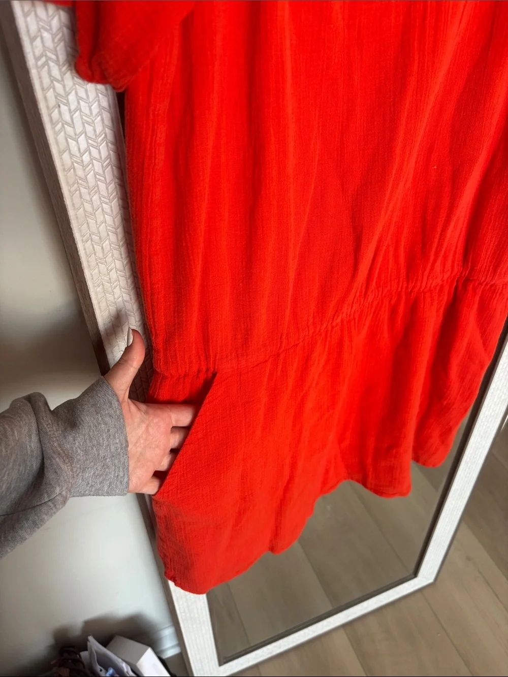 J. Crew Bright Red V-Neck Short-Sleeve Tunic with Waist Detail